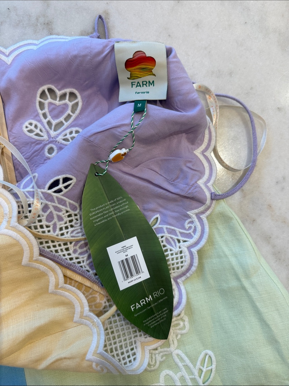 NWT-FARM Rio Colorblock Embroidered midi Sundress - Blue, Lime & Lavender - Picture 7 of 12